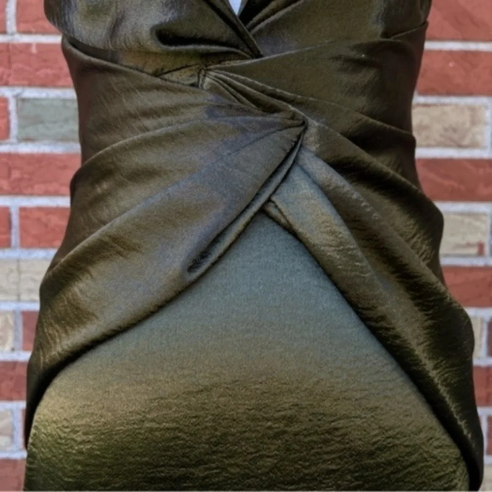 House of CB Zahra NWT V-neck Drape Khaki Green Fishtail Mermaid Maxi Dress 👗